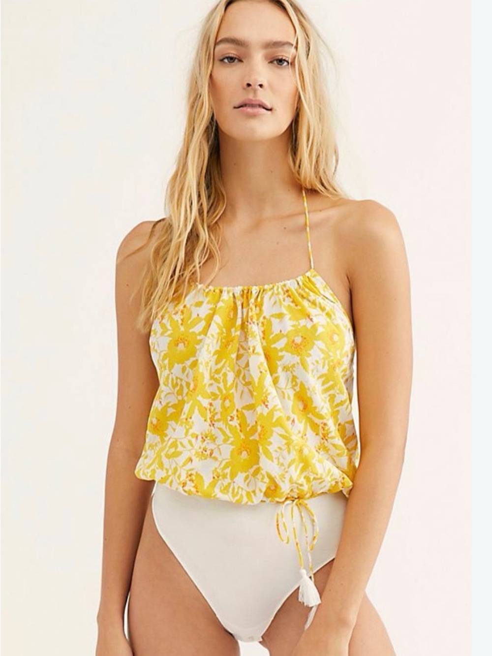 NWT $58 Intimately Free People Women's Liza Floral Tassel Lace up Bodysuit